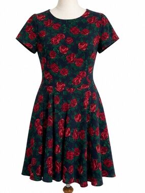 Brooks Brothers‎ Red Fleece Silk Floral Dress Fit Flare Short Sleeve Size 14